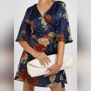 Satin Wrap Floral Dress Navy / Size 4 (S) NWT!
